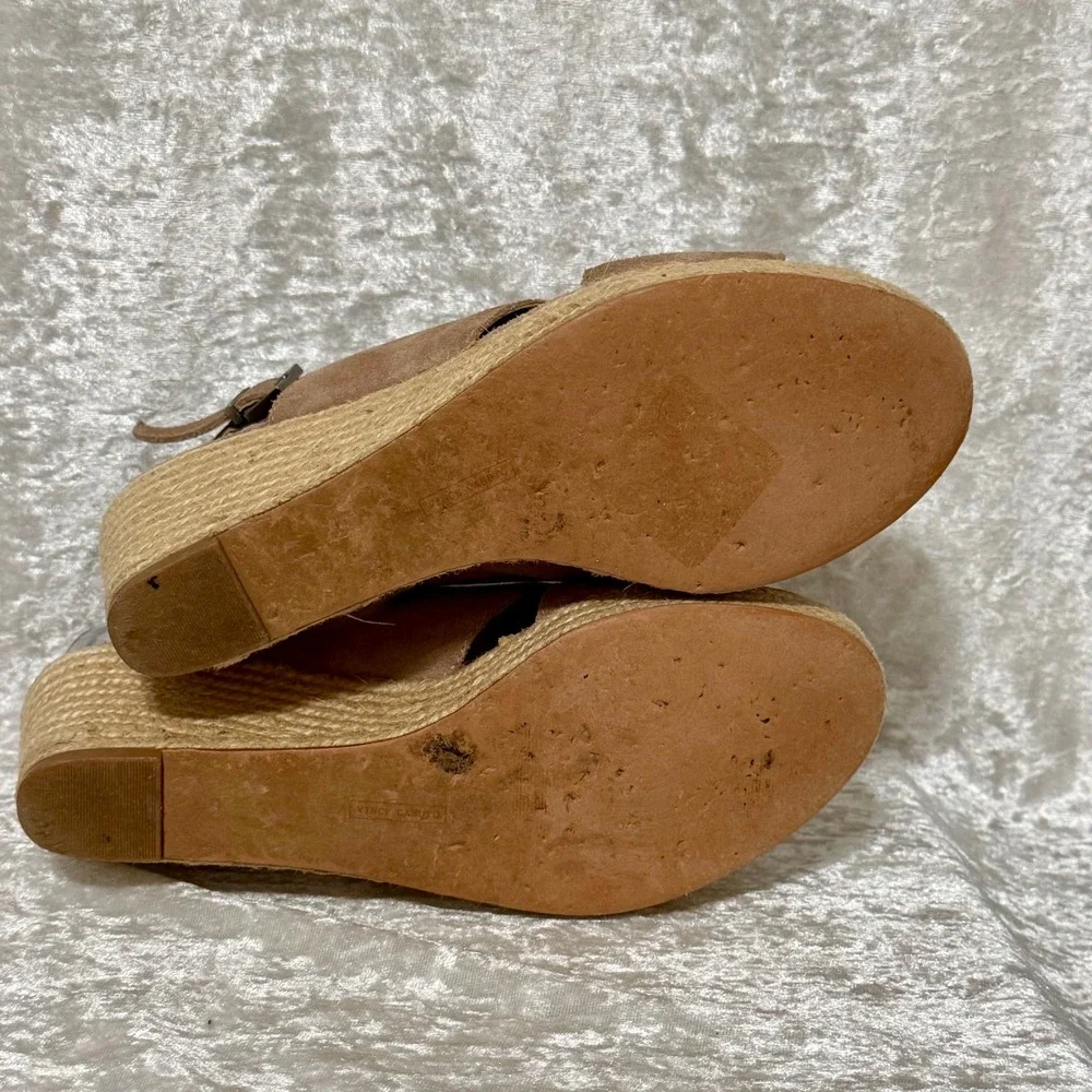 Vince Camuto Women 8.5M Tan Suede Espadrille Wedge Sandals Open Toe‎ Ankle Strap
